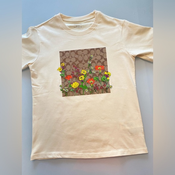 Coach Cream Floral Graphic T-Shirt - Picture 1 of 4